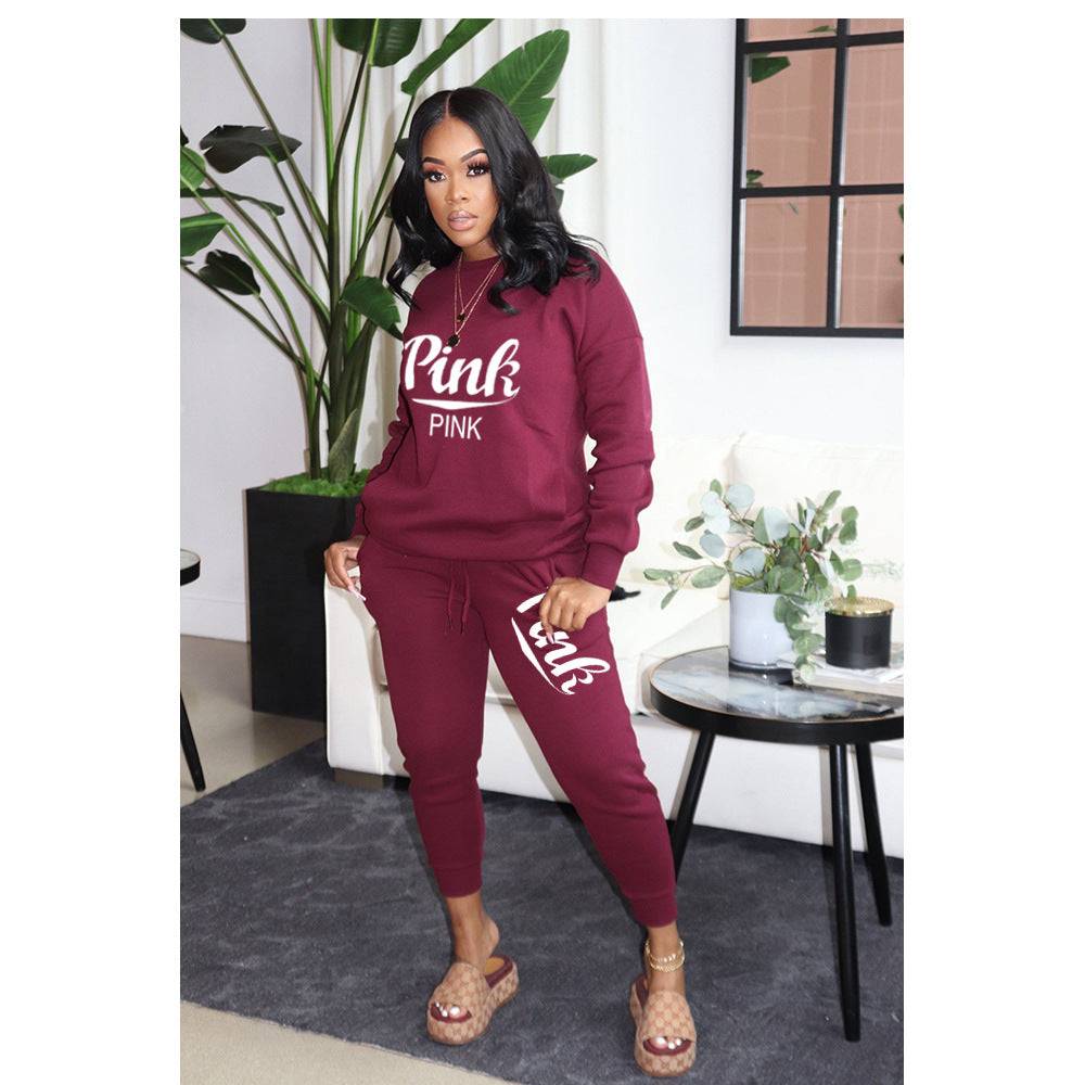 CT1024  2022 new arrival fall autumn women clothing  solid color letter printed	joggers pants  two piece pants set women