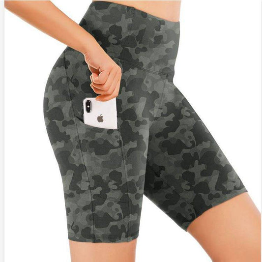 Custom Printed Yoga Shorts With Pocket Butt Lifting For Women Jogger Elastic Waist Leopard Gym Shorts