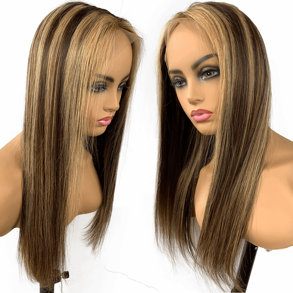 Highlight Wig Ombre Brown Honey Blonde Short Bob HD Lace Front Wig Colored Human Hair Wigs