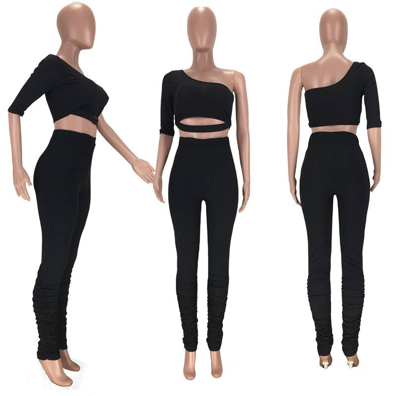 Womens fashion  two piece  stack pants wholesale design 2 piece stacked pants set