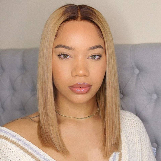 Highlight Wig Ombre Brown Honey Blonde Short Bob HD Lace Front Wig Colored Human Hair Wigs