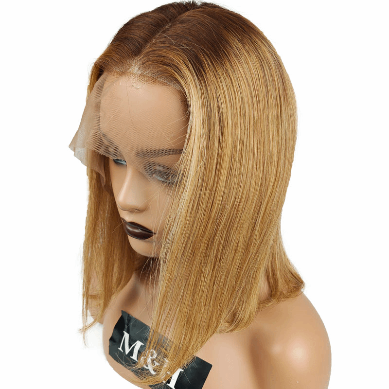Highlight Wig Ombre Brown Honey Blonde Short Bob HD Lace Front Wig Colored Human Hair Wigs