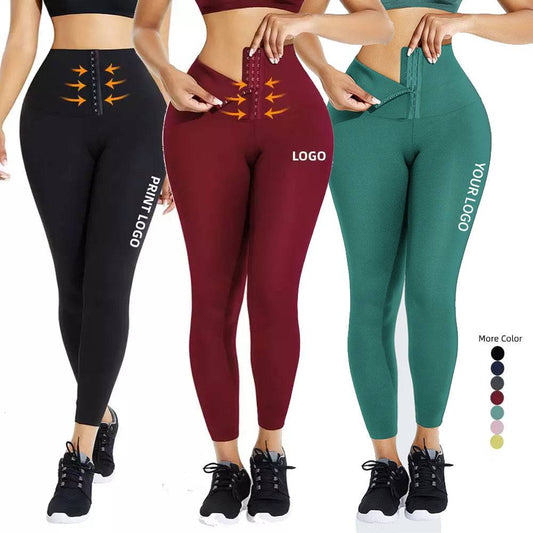 Custom Plus Size Waist Trainer Leggings Women Workout Gym Corset Yoga Pants Abdomen Compression High Waist Shapewear Leggings