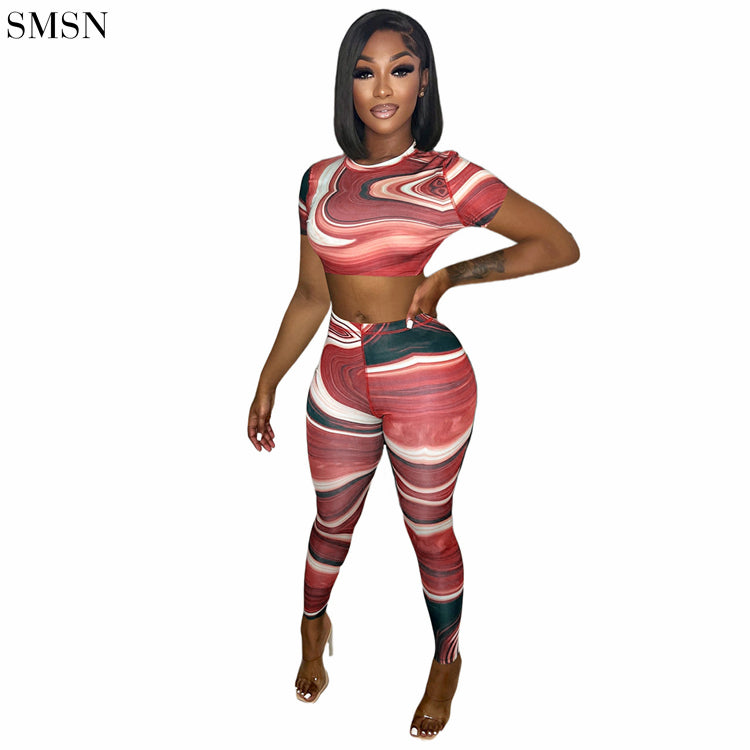 New Spring Sweatsuit Printed Short Sleeves Designer Set 2 Piece Outfit Womens Two Piece Pants Set