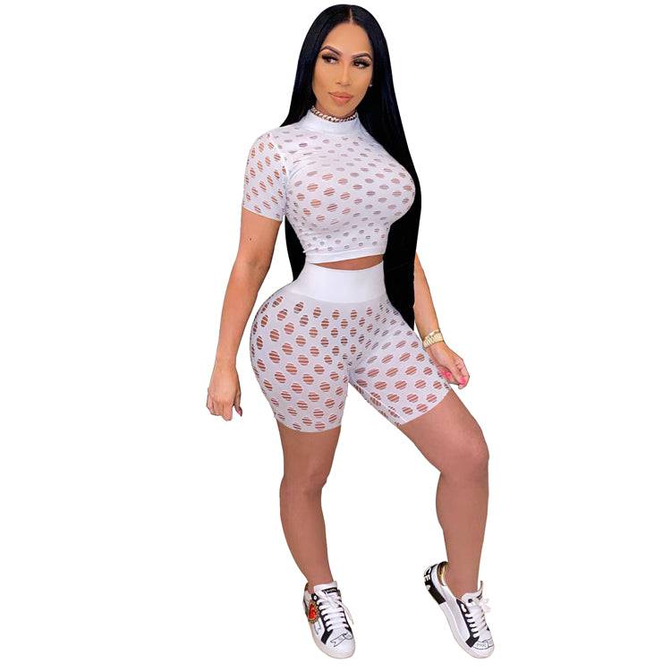 Latest Design Tracksuit Casual Mesh Solid Color Shorts Sets 2 PCS Summer Running Clothing Women Two Piece Set