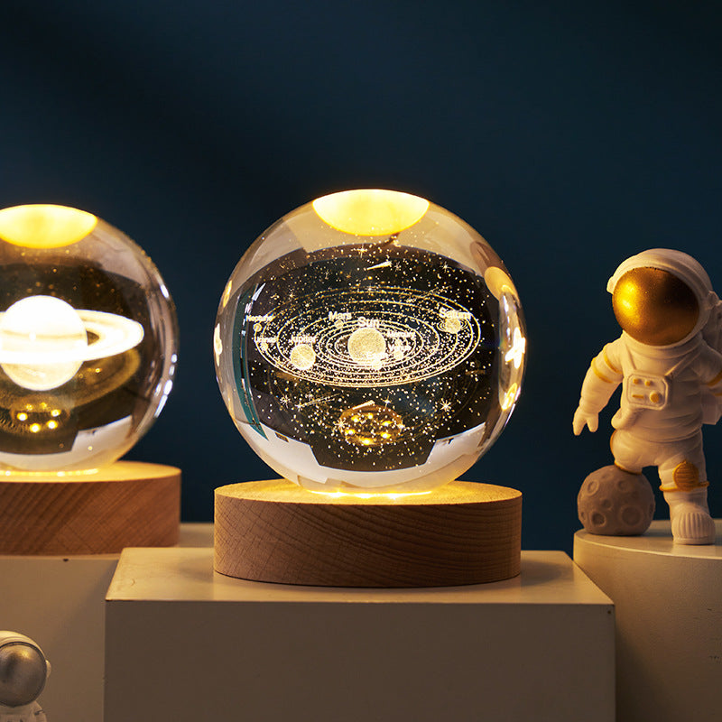 3D inner carved luminous crystal ball creative decoration cosmic whale moon astronaut galaxy birthday gift