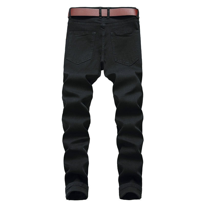 White Jeans Fashion Hip Hop Ripped Skinny Men Denim Trousers Slim Fit Zip Men Jean Pants