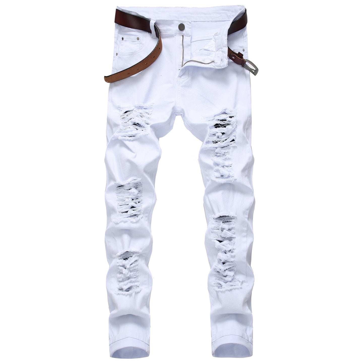 White Jeans Fashion Hip Hop Ripped Skinny Men Denim Trousers Slim Fit Zip Men Jean Pants